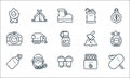 adventure line icons. linear set. quality vector line set such as pocket knife, binoculars, oxygen, match box, adventuress, camera Royalty Free Stock Photo