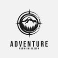 adventure logo design inspiration with compass, forest and mountain illustration