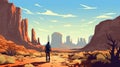 man journey trek adventure backpack travel landscape hike footprint desert walking. Generative AI.
