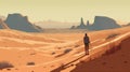 adventure man walking hike journey landscape backpack trek desert barren travel. Generative AI.