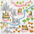 Fairy tale fantasy map builder set of Everwinter Realm and City states in colorfule vector illustrations