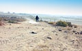 Adventure motorcycle riding in the Nevada desert near Reno. Royalty Free Stock Photo