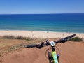 Adventure with mountain bike in the beach of Ain Taya beach in Algiers, Algeria Royalty Free Stock Photo