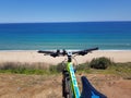 Adventure with mountain bike in the beach of Ain Taya beach in Algiers, Algeria Royalty Free Stock Photo