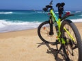 Adventure with mountain bike in the beach of Ain Taya beach in Algiers, Algeria Royalty Free Stock Photo