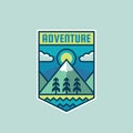 Adventure mountain - concept badge vector illustration. Expedition explorer creative logo in flat style. Discovery outdoor sign.