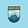 Adventure mountains - concept badge vector illustration. Expedition explorer creative logo in flat style. Discovery outdoor sign. Royalty Free Stock Photo