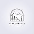 adventure night camping outdoor logo vector illustration design line art lodge log cabin mountain