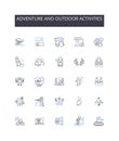 Adventure and outdoor activities line icons collection. Cozy, Charming, Comfortable, Rustic, Serene, Quaint, Intimate