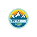 Adventure outdoors - concept badge. Mountain climbing logo in flat style. Extreme exploration sticker symbol.  Camping & hiking Royalty Free Stock Photo