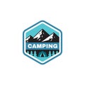 Adventure outdoors - concept badge. Mountain climbing logo in flat style. Extreme exploration sticker symbol.  Camping & hiking Royalty Free Stock Photo