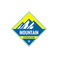 Adventure outdoors - concept badge. Mountain expedition climbing logo in flat style. Extreme exploration sticker symbol. Camping