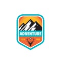 Adventure outdoors concept badges. Mountain climbing logo in flat style. Extreme exploration sticker symbol. Creative vector