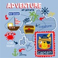 Adventure of pirate,map,funny animal cartoon,vector illustration Royalty Free Stock Photo