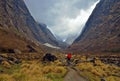 Adventure of single traveler man in Nepal, Annapurna region, Annapurna Base Camp track.