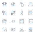 Adventure sports linear icons set. Thrilling, Challenging, Adrenaline, Exciting, Extreme, Rushing, Risky line vector and