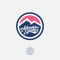 Adventure sports logo. Letters and mountains with ice peaks. Extreme clothing mark. Royalty Free Stock Photo