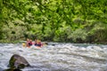 Adventure team doing rafting on the cold waters of the Nestos River