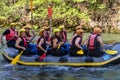 Adventure team doing rafting on the cold waters of the Nestos River