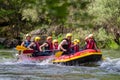 Adventure team doing rafting on the cold waters of the Nestos River