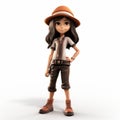 Adventure-themed 3d Cartoon Girl With Hat And Pants