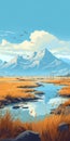 Adventure Themed Landscape With Mountains And Grasses