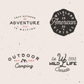 Adventure themed logotypes, retro logo templates in minimal vintage style.