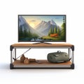 Adventure Themed Tv Stand Table With Mountain Scenery Picture Royalty Free Stock Photo