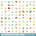 100 adventure time icons set, cartoon style Royalty Free Stock Photo