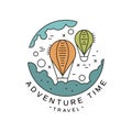 Adventure time logo design, travel, tourism, outdoor activity emblem vector Illustration Royalty Free Stock Photo
