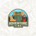 Adventure time patch. Vector. Concept for shirt, logo, print, stamp or tee. Vintage typography design with hiking boot Royalty Free Stock Photo