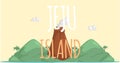 Adventure to Jeju island concept poster. Inscription with invitation to island with dormant volcano