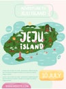 Adventure to Jeju island concept poster. Map with attractions, landmarks and natural monuments