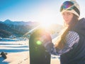 Adventure to winter sport. Snowboarder girl Royalty Free Stock Photo