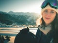 Adventure to winter sport. Snowboarder girl Royalty Free Stock Photo