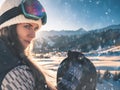 Adventure to winter sport. Snowboarder girl Royalty Free Stock Photo