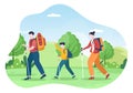 Adventure Tour on the Theme of Climbing, Trekking, Hiking, Walking or Vacation with Forest and Mountain Views in Illustration Royalty Free Stock Photo