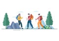 Adventure Tour on the Theme of Climbing, Trekking, Hiking, Walking or Vacation with Forest and Mountain Views in Illustration