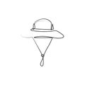 Adventure tourist hat in one continuous line drawing style