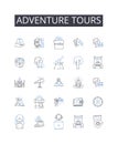 Adventure tours line icons collection. Eco trips, Culture tours, Wildlife safaris, Beach getaways, City breaks, Food