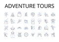 Adventure tours line icons collection. Eco trips, Culture tours, Wildlife safaris, Beach getaways, City breaks, Food