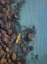 Adventure travel, kayaking on tropical beach, man paddling on kayak