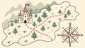 Adventure Treasure Map with Castle and Compass Vector, vector design Generative AI Royalty Free Stock Photo