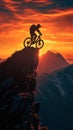 Adventure in twilight silhouette of a mountain biker at sunset Royalty Free Stock Photo