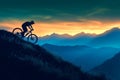 Adventure in twilight silhouette of a mountain biker at sunset Royalty Free Stock Photo