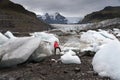 Young woman visiting nature landscape in Iceland glacier