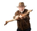 Adventurer or archaeologist defending himself Royalty Free Stock Photo