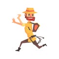 Adventurer Archeologist In Safari Outfit And Hat Running Away Illustration From Funny Archeology Scientist Series Royalty Free Stock Photo