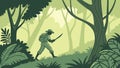 An adventurer cutting a path through the jungle with a machete vector design Generative AI Royalty Free Stock Photo