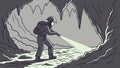 Adventurer with Headlamp Exploring a Dark and Mysterious Cave, vector design Generative AI Royalty Free Stock Photo